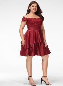 Sequins A-Line Knee-Length Dress Salma With Off-the-Shoulder Cocktail Cocktail Dresses Satin Lace