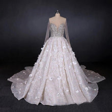 Load image into Gallery viewer, Stunning Long Sleeve Ball Gown 3D Flowers Wedding Dresses, Long Wedding Gowns SRS15435
