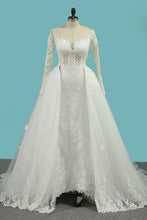 Load image into Gallery viewer, 2024 Mermaid Tulle Wedding Dresses Long Sleeves Scoop With Applique