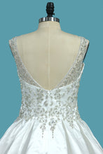 Load image into Gallery viewer, 2024 A Line Wedding Dresses Satin V Neck With Beading Sweep Train