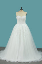 Load image into Gallery viewer, 2023 Sweetheart Organza A Line Wedding Dresses With Applique And Beads Sweep Train
