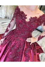 Load image into Gallery viewer, Prom Dress With Long Sleeves And Floral Embroidery Burgundy Colored Court SRSPJ8SLMB9