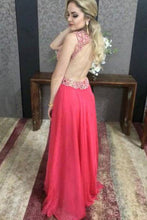 Load image into Gallery viewer, 2024 Chiffon V Neck Beaded Bodice Open Back A Line Prom Dresses