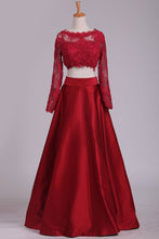 Load image into Gallery viewer, 2023 Long Sleeves Two-Piece Bateau Prom Dresses Floor Length Satin