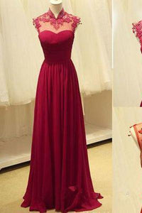 Long Prom Dresses Open Backs Formal Dresses A-line Wine Red Prom Dresses RS191
