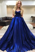 Load image into Gallery viewer, A Line Satin Sweetheart Strapless Prom Dresses With Pockets Evening SRSPEXZJBPY