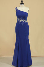 Load image into Gallery viewer, 2024 Mermaid One Shoulder Prom Dresses Chiffon With Applique &amp; Beads