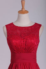 Load image into Gallery viewer, 2024 Scoop Open Back Chiffon &amp; Lace A Line Burgundy Bridesmaid Dresses