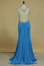 Load image into Gallery viewer, 2024 Scoop Mermaid Prom Dresses Beaded Bodice Sweep Train Spandex