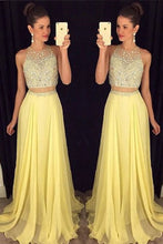Load image into Gallery viewer, 2024 Prom Dresses Scoop Beaded Bodice Chiffon Sweep Train