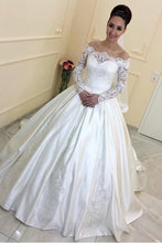 Load image into Gallery viewer, 2024 New Arrival Boat Neck Stretch Satin A Line With Applique Wedding Dresses