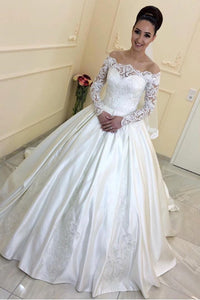 2024 New Arrival Boat Neck Stretch Satin A Line With Applique Wedding Dresses