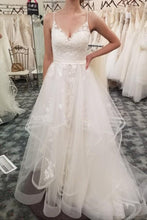 Load image into Gallery viewer, Spaghetti Straps V-Neck Ivory Lace Long Wedding Dresses Dresses For Wedding