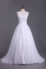 Load image into Gallery viewer, 2023 Wedding Dresses A Line Open Back Scoop Tulle With Applique And Beads