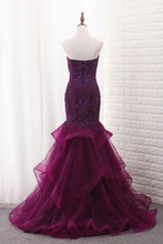 Load image into Gallery viewer, 2023 Sweetheart Mermaid Tulle Prom Dresses With Beading Sweep Train