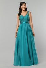 Load image into Gallery viewer, 2024 A Line Chiffon V Neck Bridesmaid Dresses With Sash Floor Length