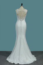 Load image into Gallery viewer, 2024 Scoop Spandex Mermaid Wedding Dresses With Applique And Beads Sweep Train