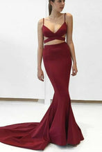 Load image into Gallery viewer, Sexy Spaghetti Straps Burgundy Mermaid Sheath Long Simple Cheap Prom Dresses