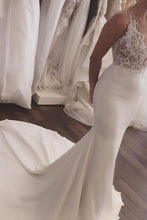 Load image into Gallery viewer, 2024 Mermaid Scoop Satin With Appliques Wedding Dresses Court Train