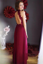 Load image into Gallery viewer, 2024 High Neck Open Back With Applique Chiffon A Line Prom Dresses