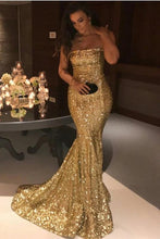 Load image into Gallery viewer, Sexy Mermaid Sequins Strapless Long Evening Dresses, Simple Prom SRS20437