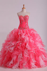 2024 Bicolor Ball Gown Quinceanera Dresses Sweetheart Pleated Bodice With Beads And Applique