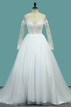 Load image into Gallery viewer, 2024 Wedding Dresses Bateau Long Sleeves A Line With Applique Tulle Open Back