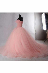 2024 Quinceanera Dresses Ball Gown Sweetheart Beaded Bodice Tulle