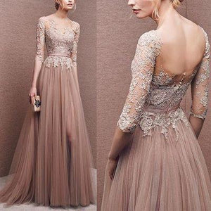 Elegant long lace long sleeve prom dress a line prom dress charming affordable prom dress RS123
