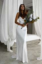 Load image into Gallery viewer, Elegant Mermaid Cowl Neckline White Simple Wedding Dresses, Spaghetti Straps Bridal Dress SRS15177