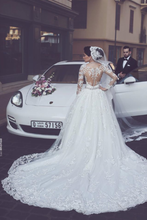 Load image into Gallery viewer, A Line Round Neck Tulle Wedding Dresses With Appliques Wedding SRSPYP3F2BA