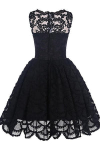 A-Line Scalloped-Edge Sleeveless Vintage Black Lace Knee-Length Homecoming Dress RS235