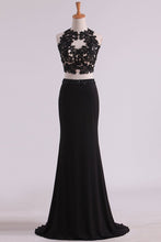 Load image into Gallery viewer, 2024 Black Two-Piece Scoop Open Back Prom Dresses Sheath Spandex