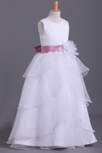 Load image into Gallery viewer, 2024 White Flower Girl Dresses Ball Gown Scoop Floor Length Organza