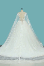 Load image into Gallery viewer, 2023 Tulle A Line Scoop Wedding Dresses With Beading Chapel Train Lace Up