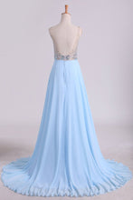 Load image into Gallery viewer, 2024 Prom Dresses V Neck Beaded Bodice Sweep Train Chiffon A Line