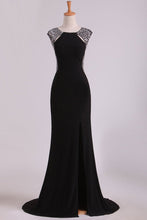 Load image into Gallery viewer, 2024 Sexy Open Back Scoop Spandex With Rhinestone Sheath/Column Prom Dresses