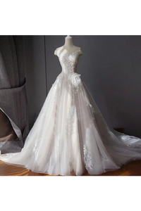 Stunning Off The Shoulder Tulle Wedding Dress With Applique Bridal Dress With Long SRSPAE18RA2