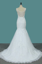 Load image into Gallery viewer, 2024 New Arrival Wedding Dresses Scoop Mermaid Tulle With Applique And Beads