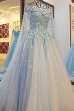 Load image into Gallery viewer, 2024 Off The Shoulder Prom Dresses Tulle With Handmade Flowers A Line