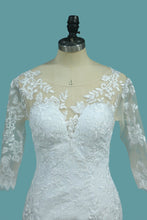 Load image into Gallery viewer, 2024 Lace Mermaid Scoop Wedding Dresses With Applique Sweep Train