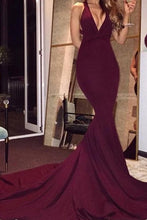 Load image into Gallery viewer, Sexy Backless Evening Dress Trumpet/Mermaid V-Neck Satin Prom Dress