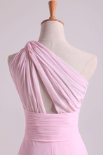 Load image into Gallery viewer, 2024 One Shoulder A Line Chiffon Bridesmaid Dresses With Ruffles Pearl Pink