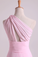 2024 One Shoulder A Line Chiffon Bridesmaid Dresses With Ruffles Pearl Pink