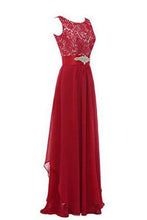 Load image into Gallery viewer, Round Neck Chiffon Lace Long Prom Dresses RS209