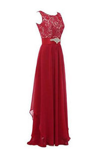 Round Neck Chiffon Lace Long Prom Dresses RS209
