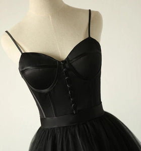 Charming Black Spaghetti Straps Sweetheart Tulle Evening Dresses, Formal SRS20398