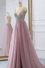 Load image into Gallery viewer, 2023 Fantastic Beaded Bodice Prom Dresses A Line Tulle Deep V-Neck