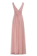 Load image into Gallery viewer, Sexy V-Neck Ruched Waist Long Prom Evening Gown Bridesmaid Dress RS233