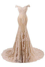 Load image into Gallery viewer, V Neckline Beaded Evening Gowns Mermaid Lace Prom Dresses Long H074